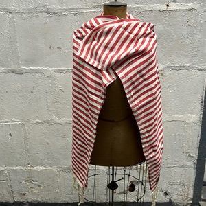 Gold case red striped cotton Turkish towel with tassels. New